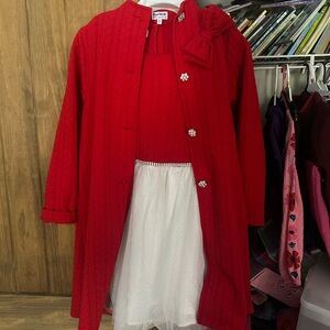 Blueberi Boulevard Red Girls' Dress with Coat